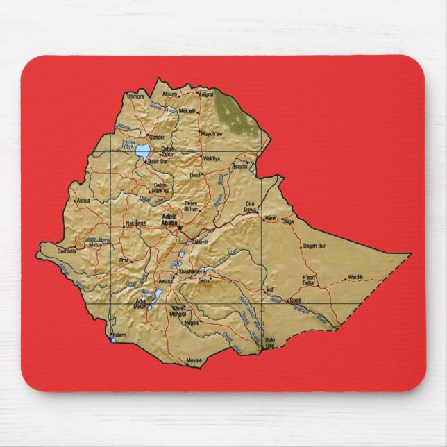 Etiopien karta Mousepad Musmatta (Framsidan)