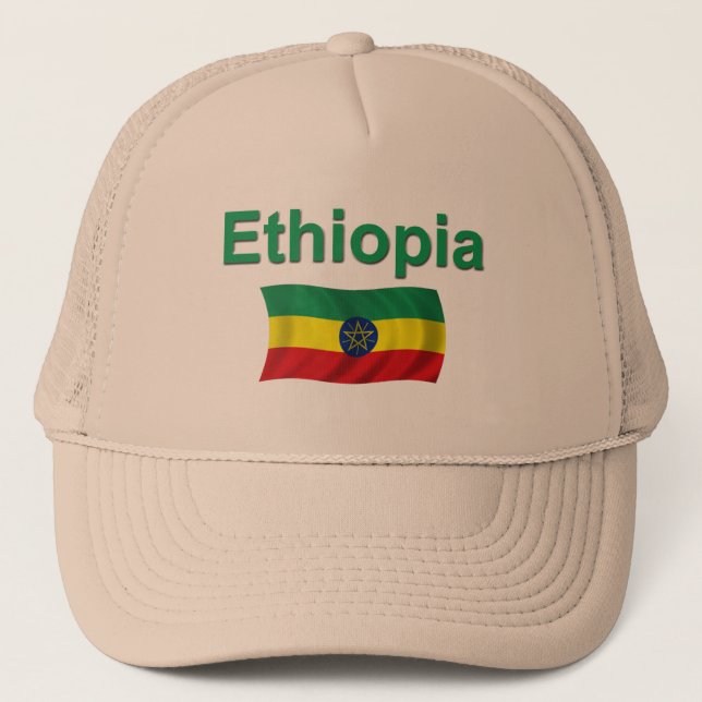 Etiopien medborgareflagga (w/inscription) truckerkeps (Framsida)