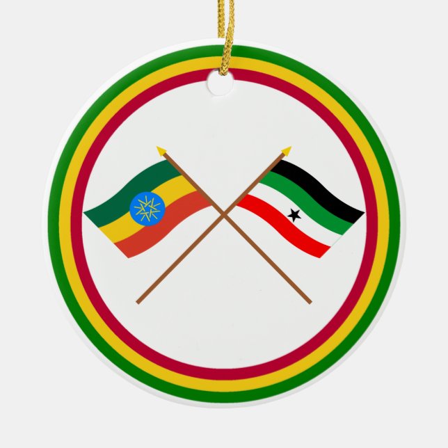 Etiopien och Gambella korsad flaggor Julgransprydnad Keramik (Framsidan)