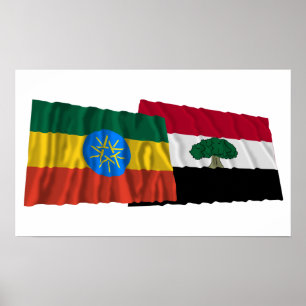 Etiopien och Oromia som vinkar flaggor Poster