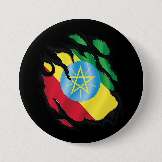 Etiopien Rippad Flagga Knapp (Framsida)