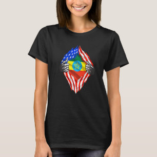 Etiopien Roots USA flagga Patriotic Ethiopian Heri T Shirt