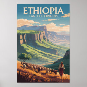 Etiopien Shepard Herd Travel Art Vintage Poster