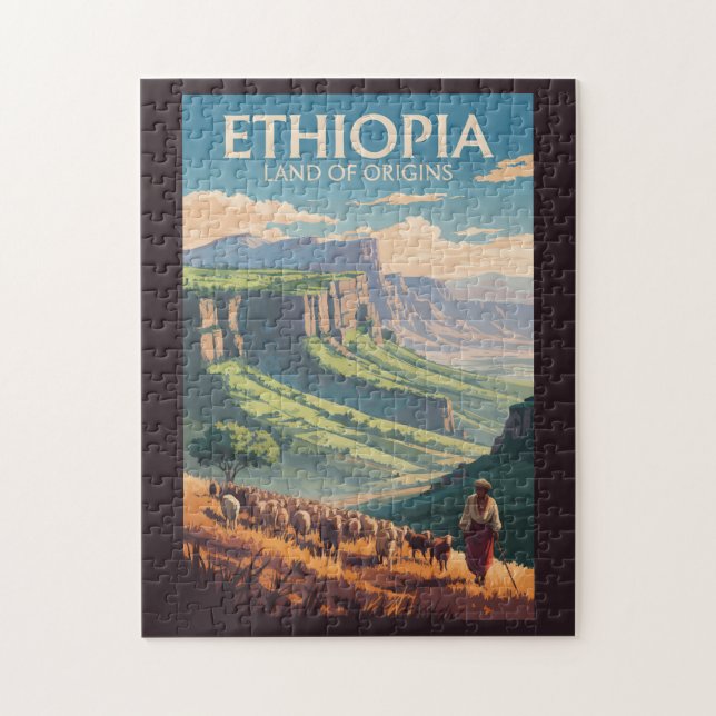 Etiopien Shepard Herd Travel Art Vintage Pussel (Vertikal)