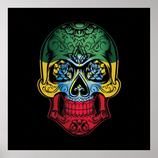 Etiopien Skull och Ro Flagga Poster (Framsidan)