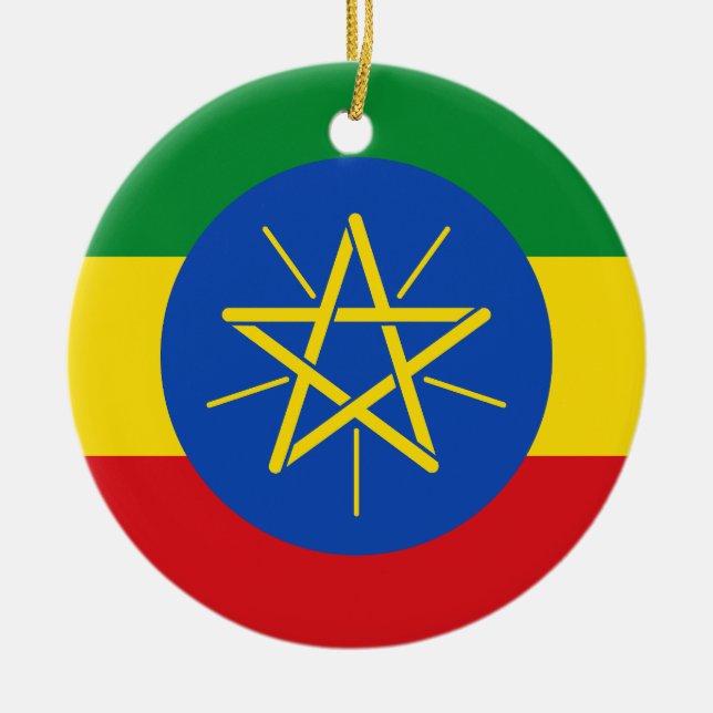 Etiopiens flagga julgransprydnad keramik (Framsidan)