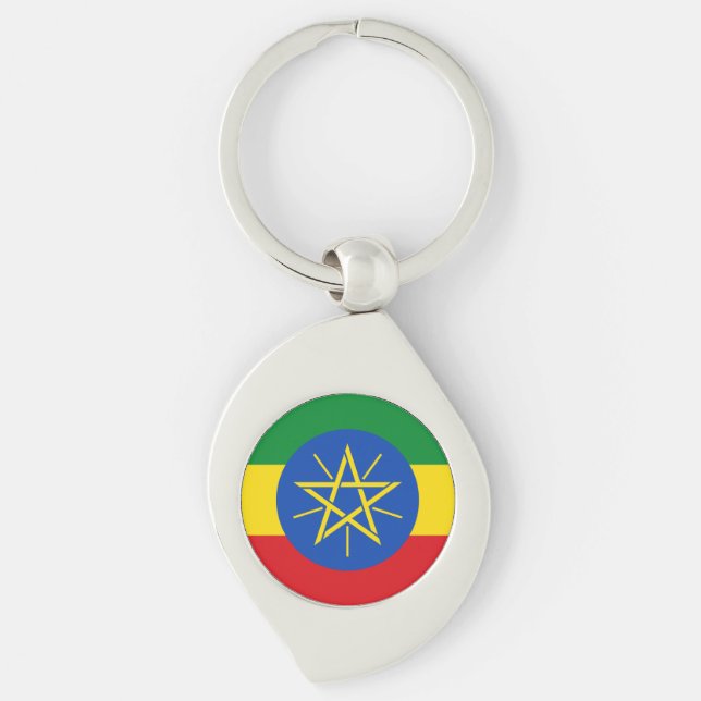 Etiopiens flagga swirl silverfärgad nyckelring (Framsidan)