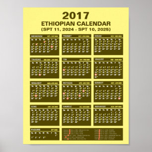 Etiopiens kalender för 2017 för 2024 och 2025 poster