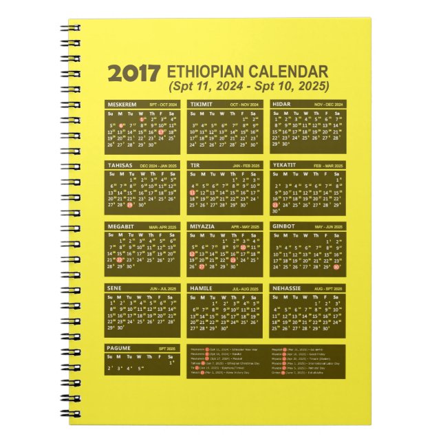 Etiopiens kalender för 2024 och 2025 anteckningsbok (Framsidan)