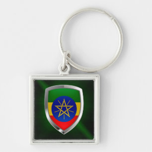 Etiopiens mettaliska emblem fyrkantig silverfärgad nyckelring