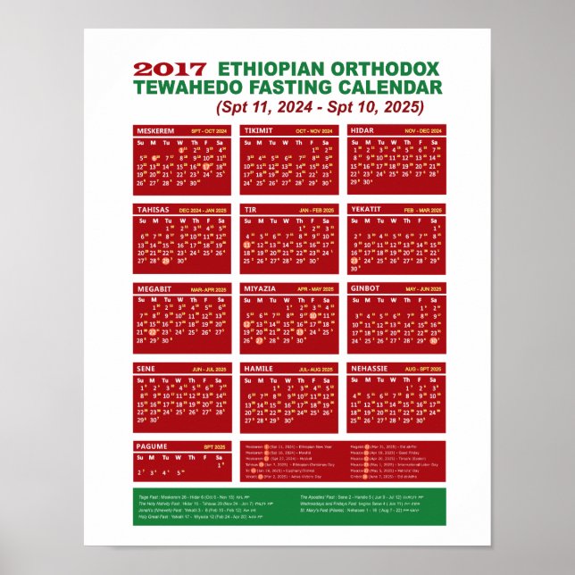 Etiopiens ortodoxa Fasting Calendar 2017 Poster (Framsidan)