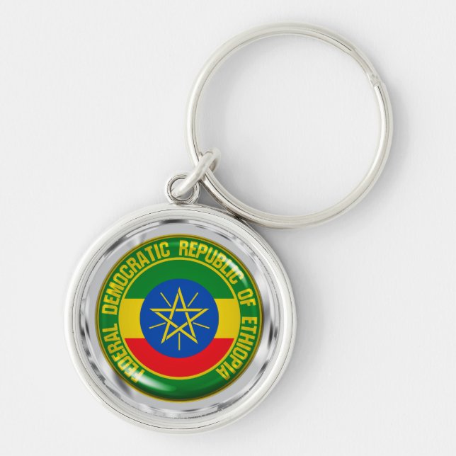 Etiopiens runda Emblem Rund Silverfärgad Nyckelring (Framsidan)