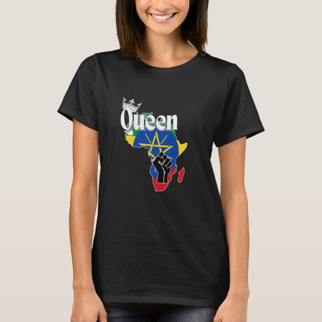 Etiopisk drottning med etiopisk Flagga i Afrika Ka T Shirt (Framsida)