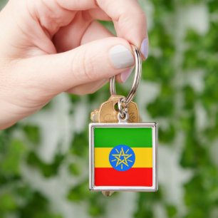 etiopisk flagga fyrkantig silverfärgad nyckelring