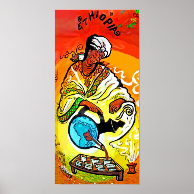 Etiopisk man i Turban Poring Tea Poster (Framsidan)