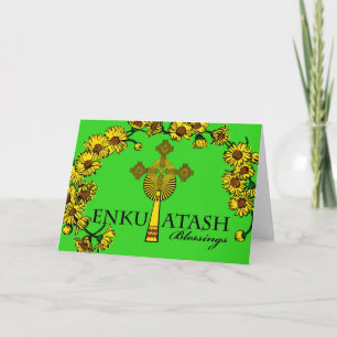 Etiopiska nyår Enkutatash-kors och blommor Helgkort