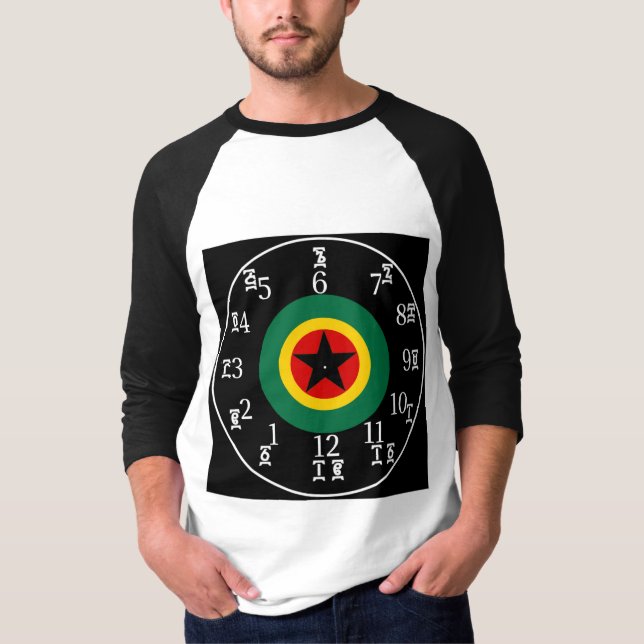 Etiopiskt BLK Star Clock - Amharic-English Numbers T Shirt (Framsida)