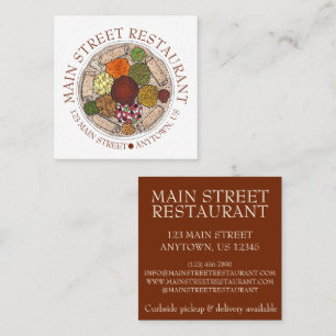 Etiopiskt Cuisine för matvaror med Injera Restaura Fyrkantigt Visitkort