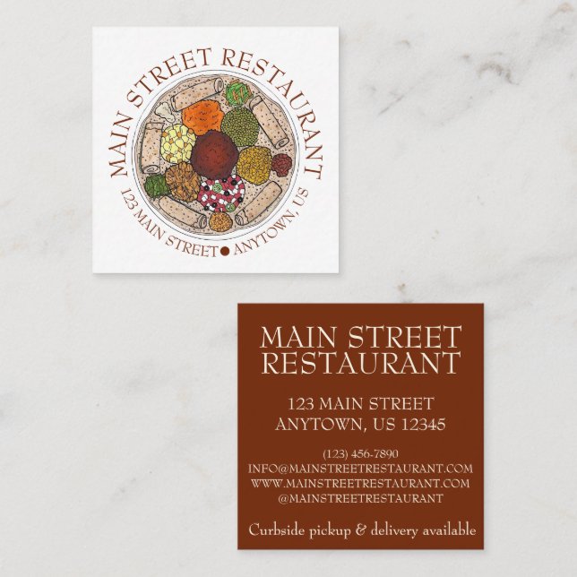 Etiopiskt Cuisine för matvaror med Injera Restaura Fyrkantigt Visitkort (Fram/baksida)
