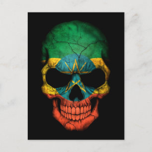 Etiopiskt Flagga Skull på svart Vykort