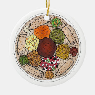 Etiopiskt kokande livsmedelsskikt Injera Wat Lenti Julgransprydnad Keramik