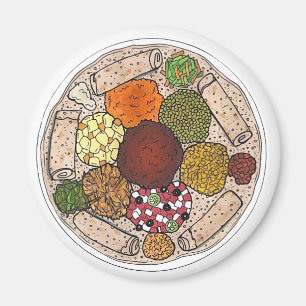 Etiopiskt kokande livsmedelsskikt Injera Wat Lenti Magnet