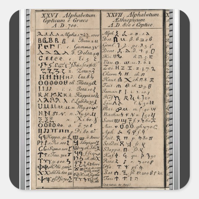 Etiopiskt-koptiskt alfabet fyrkantigt klistermärke (Framsida)