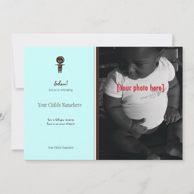 Etiopiskt pojkadoptionsmeddelande meddelande (Framsida)