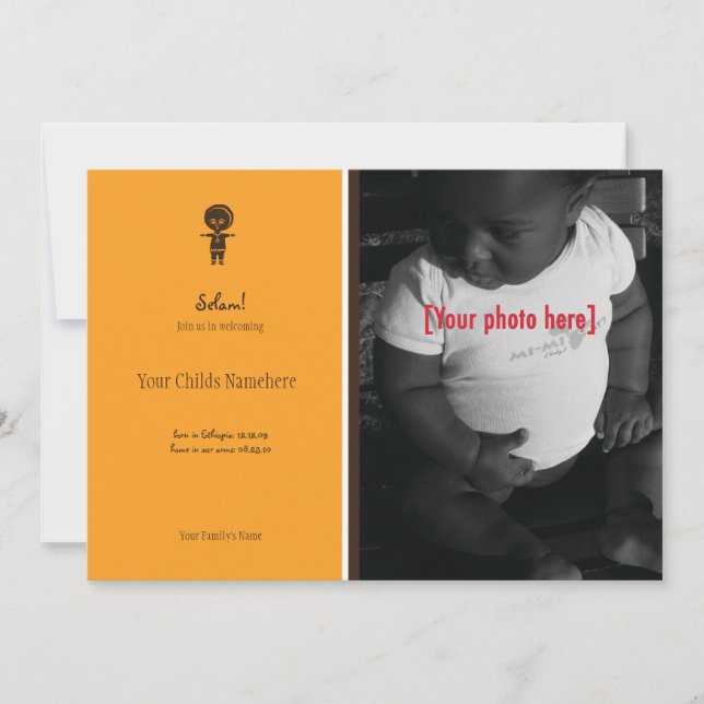 Etiopiskt pojkeadoptionmeddelande inbjudningar (Framsida)