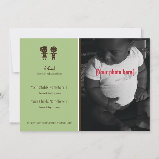 Etiopiskt syskonadoptionmeddelande inbjudningar (Framsida)