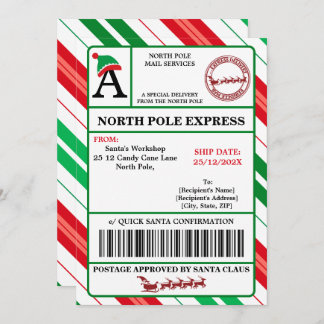Etiqueta de envío de Papá Noel personalizable Inbjudningar