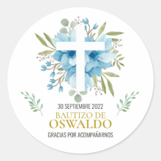 Etiquetas de agradecimiento para bautizo azul runt klistermärke