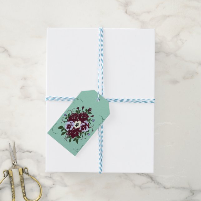 Étiquette Cadeau Botanique – Bouquet de Violettes Presentetikett (Med Snöre)