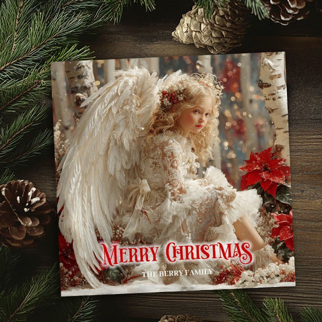 Etirisk änglalik ängel röd guld festlig magisk  julkort (Ethereal angelic angel red gold festive magical card)