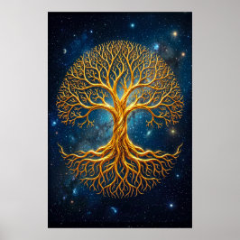 Etirisk Blå Kosmisk Livets Träd Glödande Mystik Poster