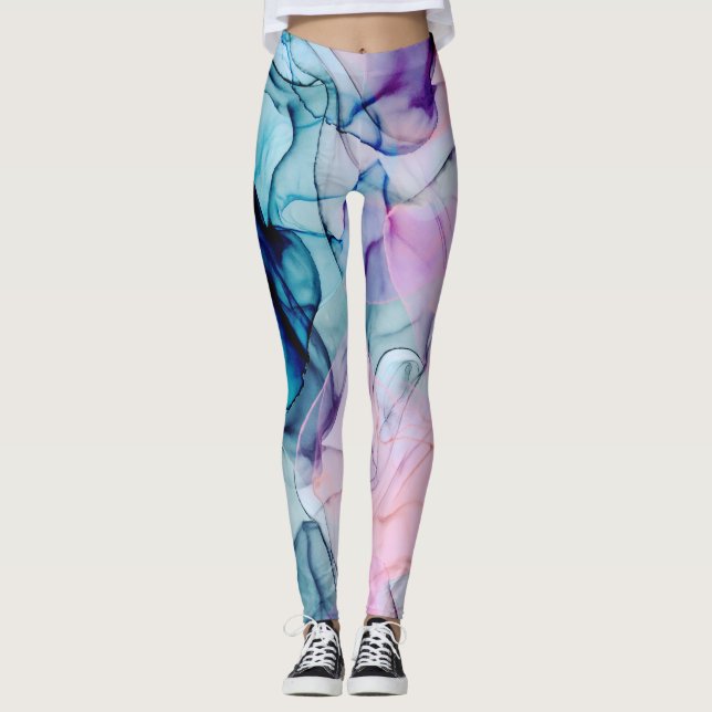 Etirisk Teal Rosa Lila Bläckig Modern Glamour Leggings (Framsida)