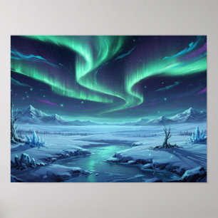 Etiriska norrsken över snöig vildmark poster