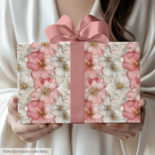 Etiriskt pastellrosa och guld blommigt presentpapp presentpapper