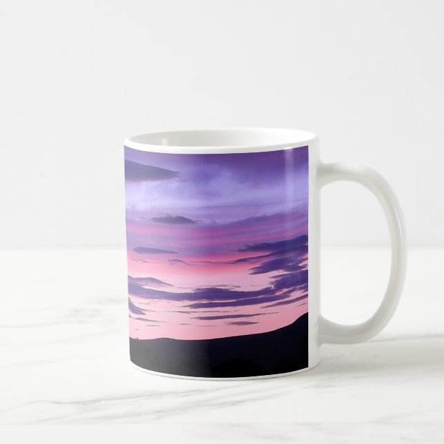 Etisk afton Solnedgång Mjuk Lila Gradient Himmel Kaffemugg (Höger)