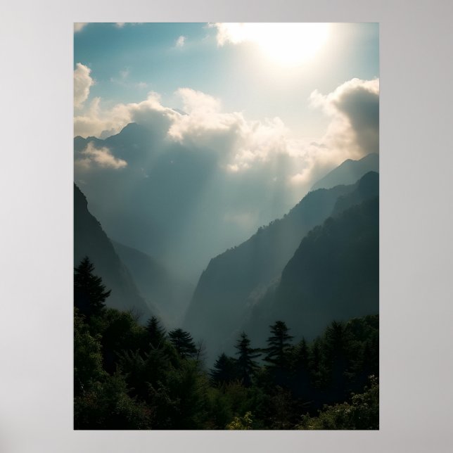 Etisk Bergsdis och Solstrålar Natur Poster (Framsidan)