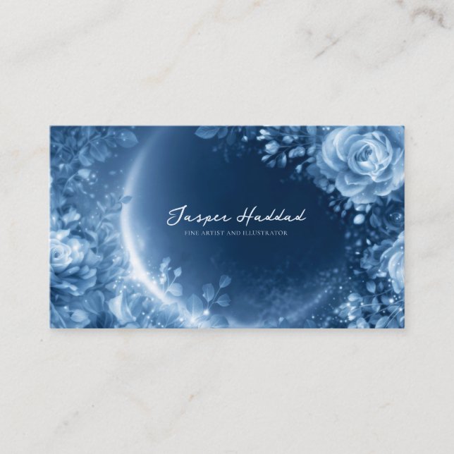 Etisk blå ros blommig glödande kosmisk natt visitkort (Framsida)