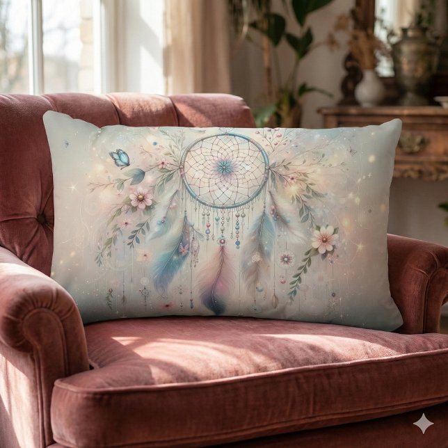 Etisk Boho Drömfångare  Lumbarkudde (Ethereal Boho Dreamcatcher Lumbar Pillow Mockup A)
