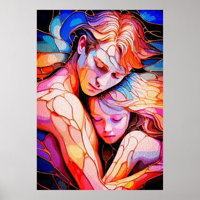 Etisk Guardian Embrace – Fantasyfärgat Glas Poster (Framsidan)
