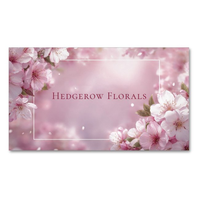 Etisk körsbärsblomning Ljust rosa Romantisk Blommi Magnetiska Visitkort (Framsida)