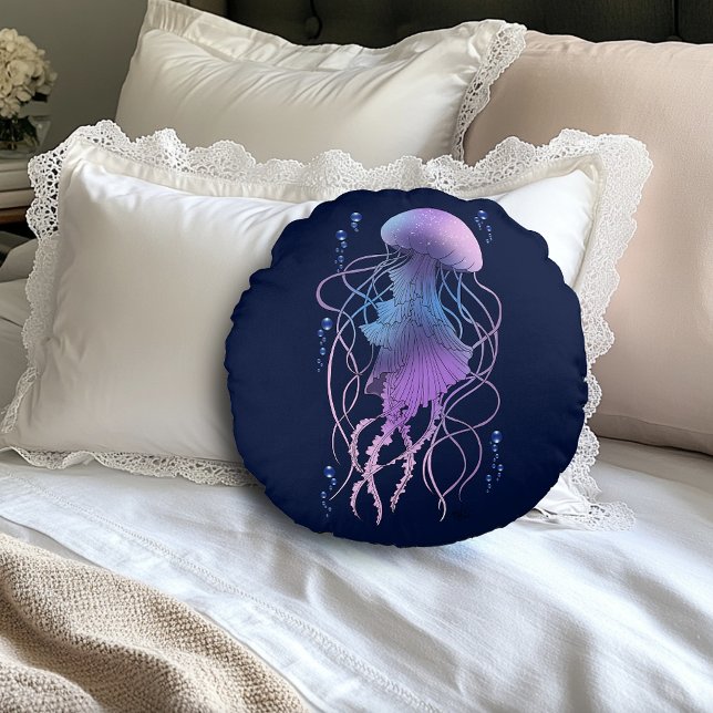 Etisk manet violett blå rund kudde (Skapare uppladdad)