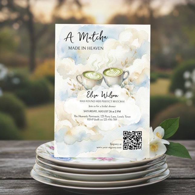 Etisk Matcha Skapad i Himlen Bröllopsdusch Inbjudningar (Matcha made in heaven cloud nine bridal shower invitation)