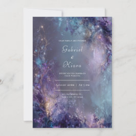 Etisk Nebulosa Violett Blå Guld Fantasi Bröllop Inbjudningar