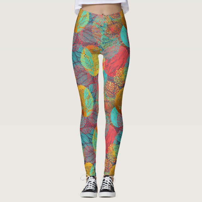 Etiska gyllene blommor - Sömlös blomsterharmoni Leggings (Framsida)