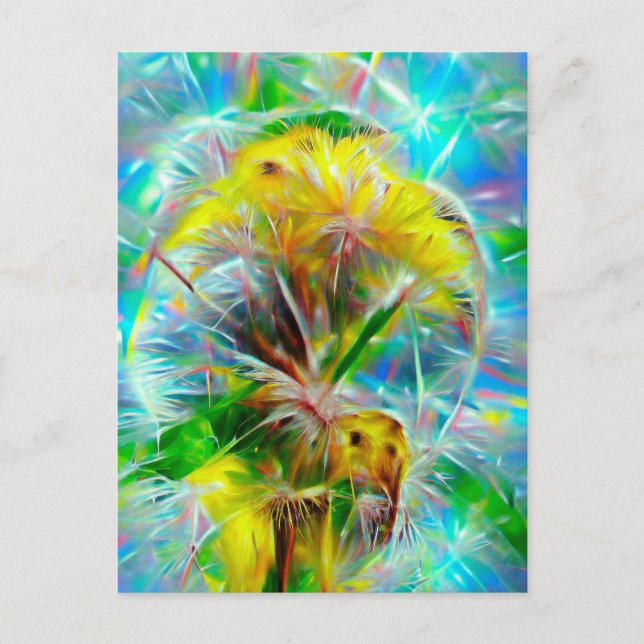 Etiska Maskrosor i Neon Drömlandskap Vykort (Framsida)