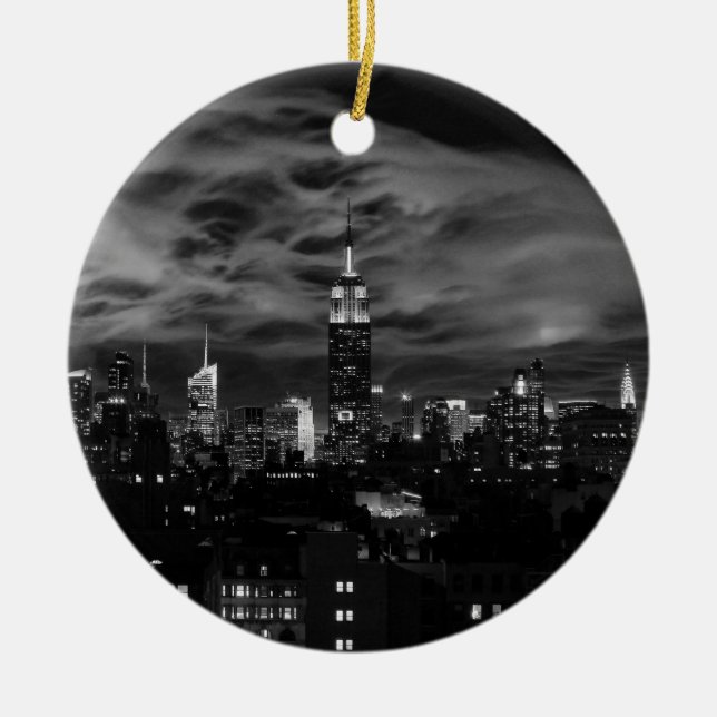 Etiska moln: NYC Siluett, Emp St Bldg BW Julgransprydnad Keramik (Framsidan)